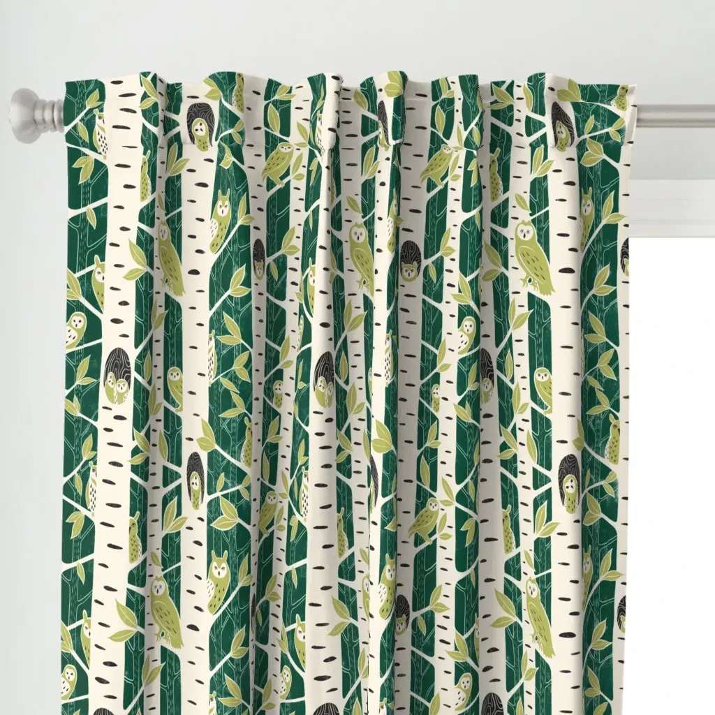 Sneaky Owls Hide And Seek Curtain Panel - Dark Green alternate view