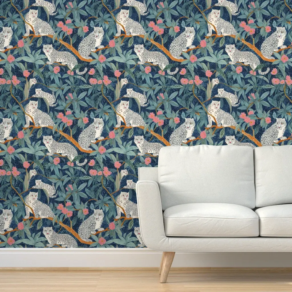 Snow Leopards Jungle Peel and Stick Wallpaper - White product