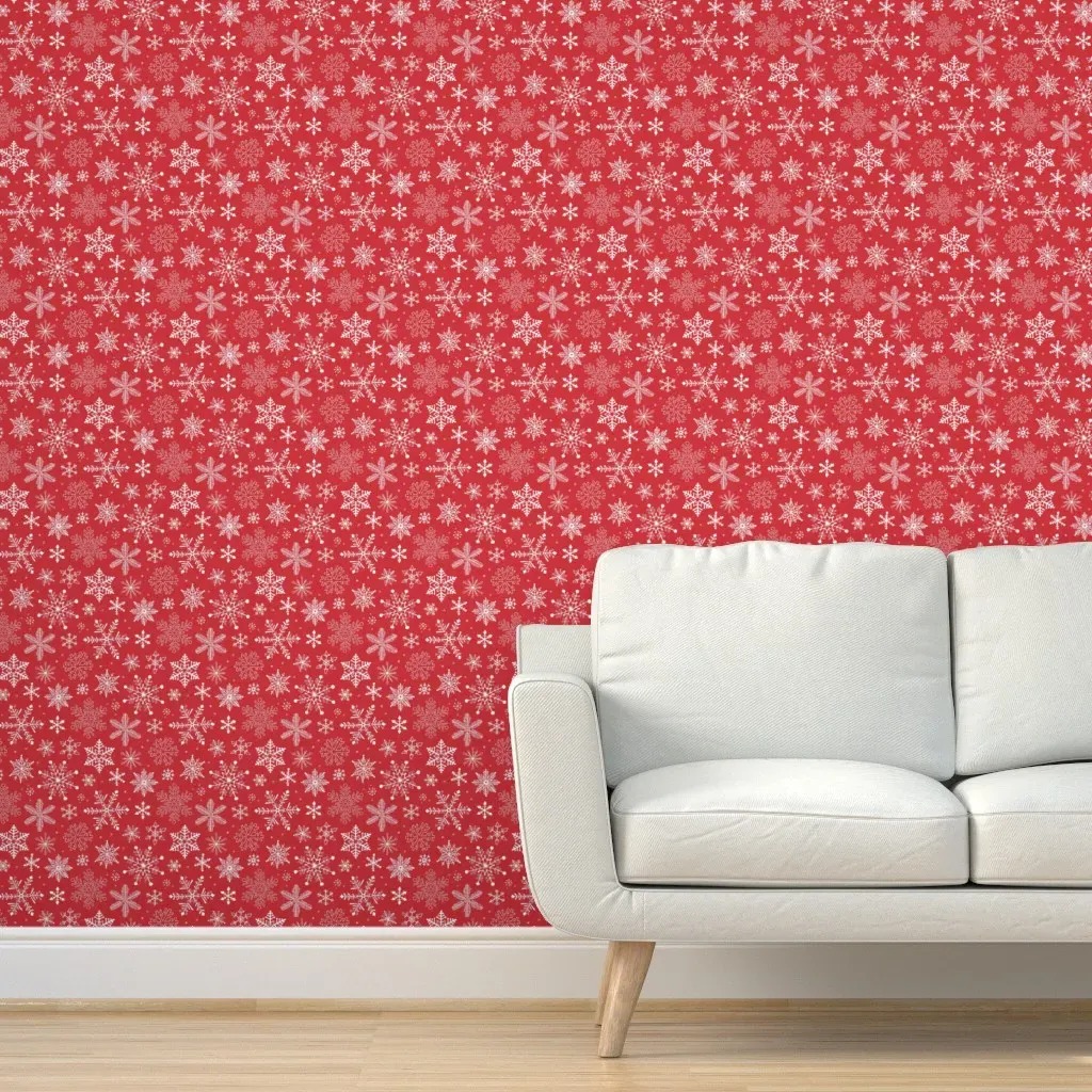 Snowflakes Christmas Holiday Peel and Stick Wallpaper - Red product