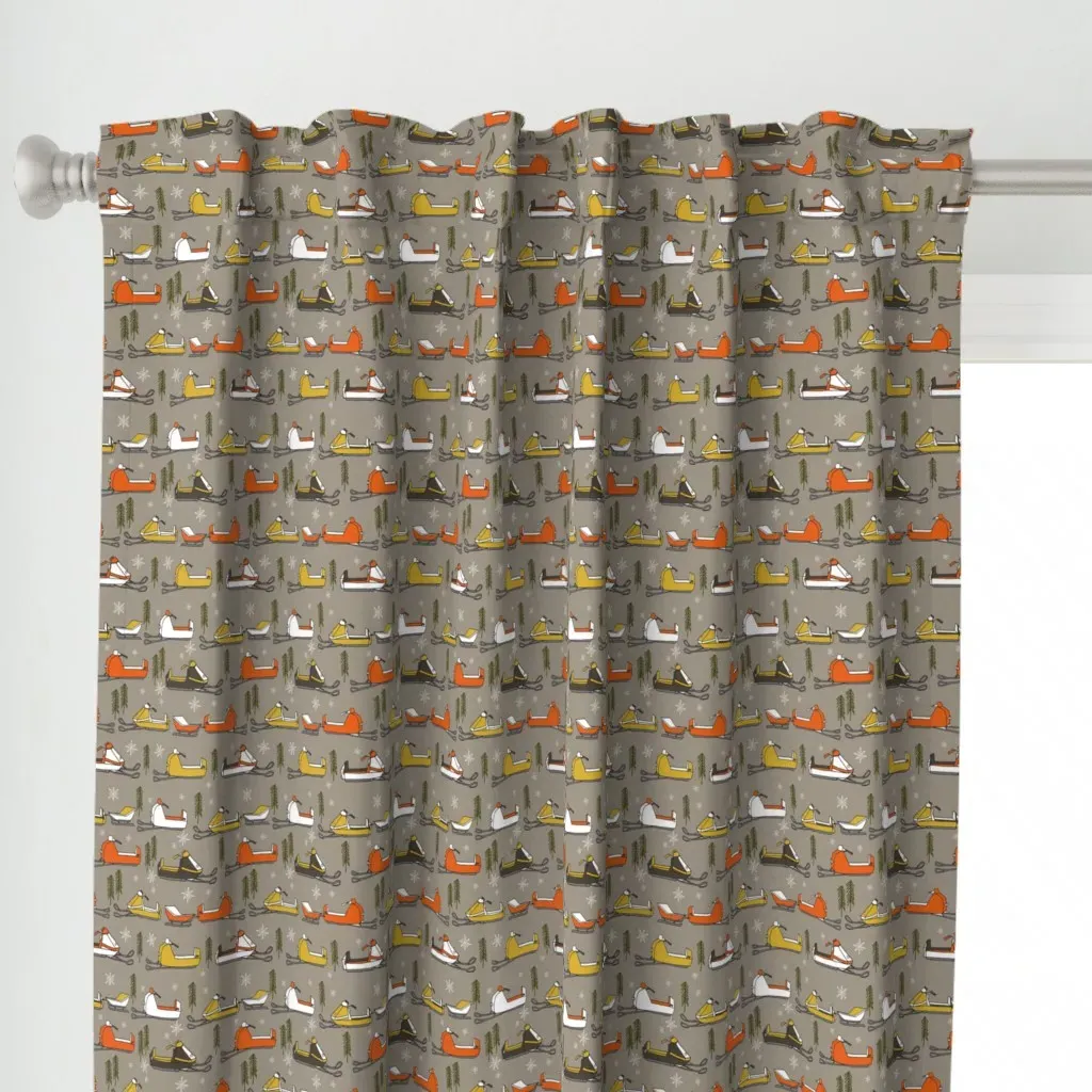 Snowmobiles Vintage Curtain Panel - Mustard Yellow alternate view