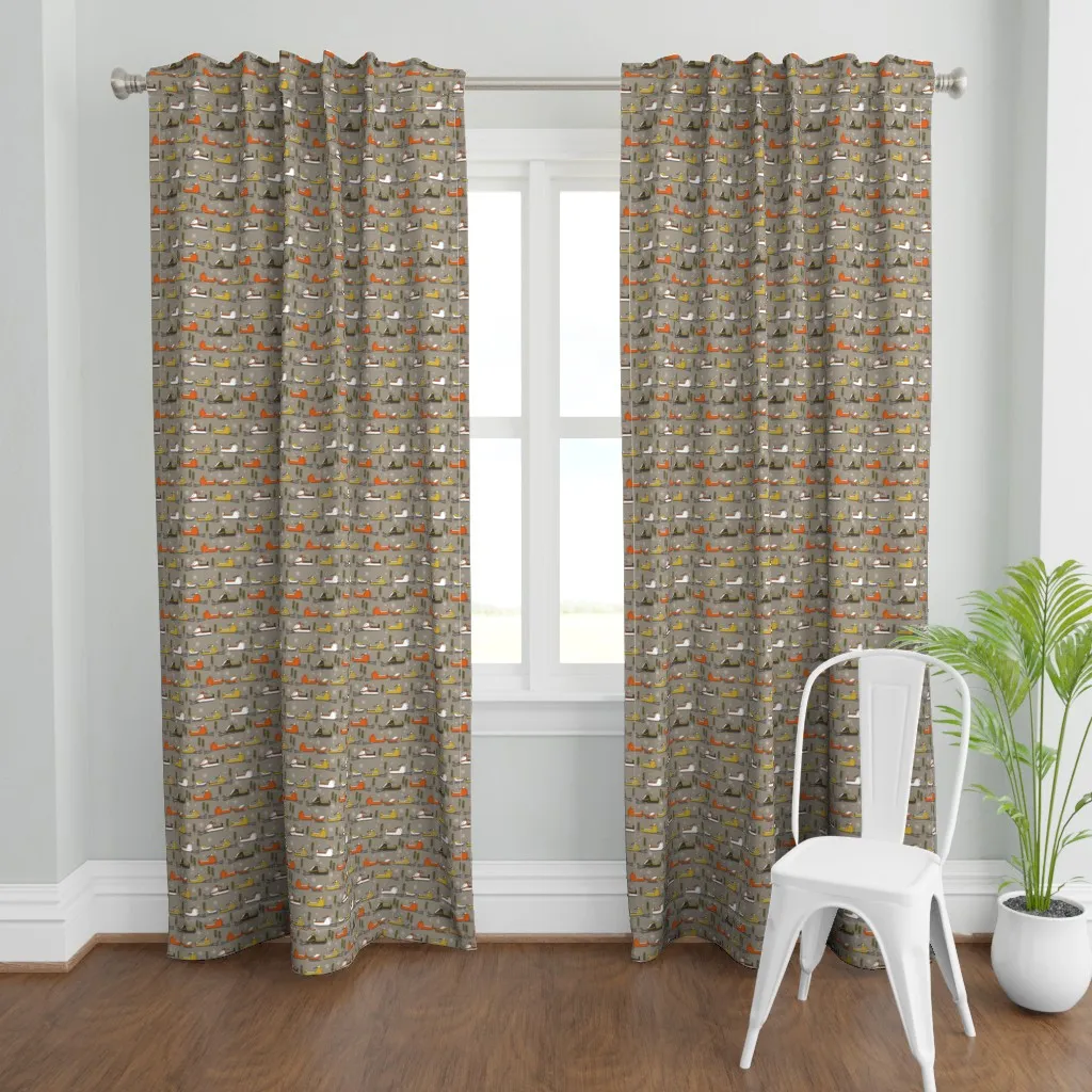 Snowmobiles Vintage Curtain Panel - Mustard Yellow product