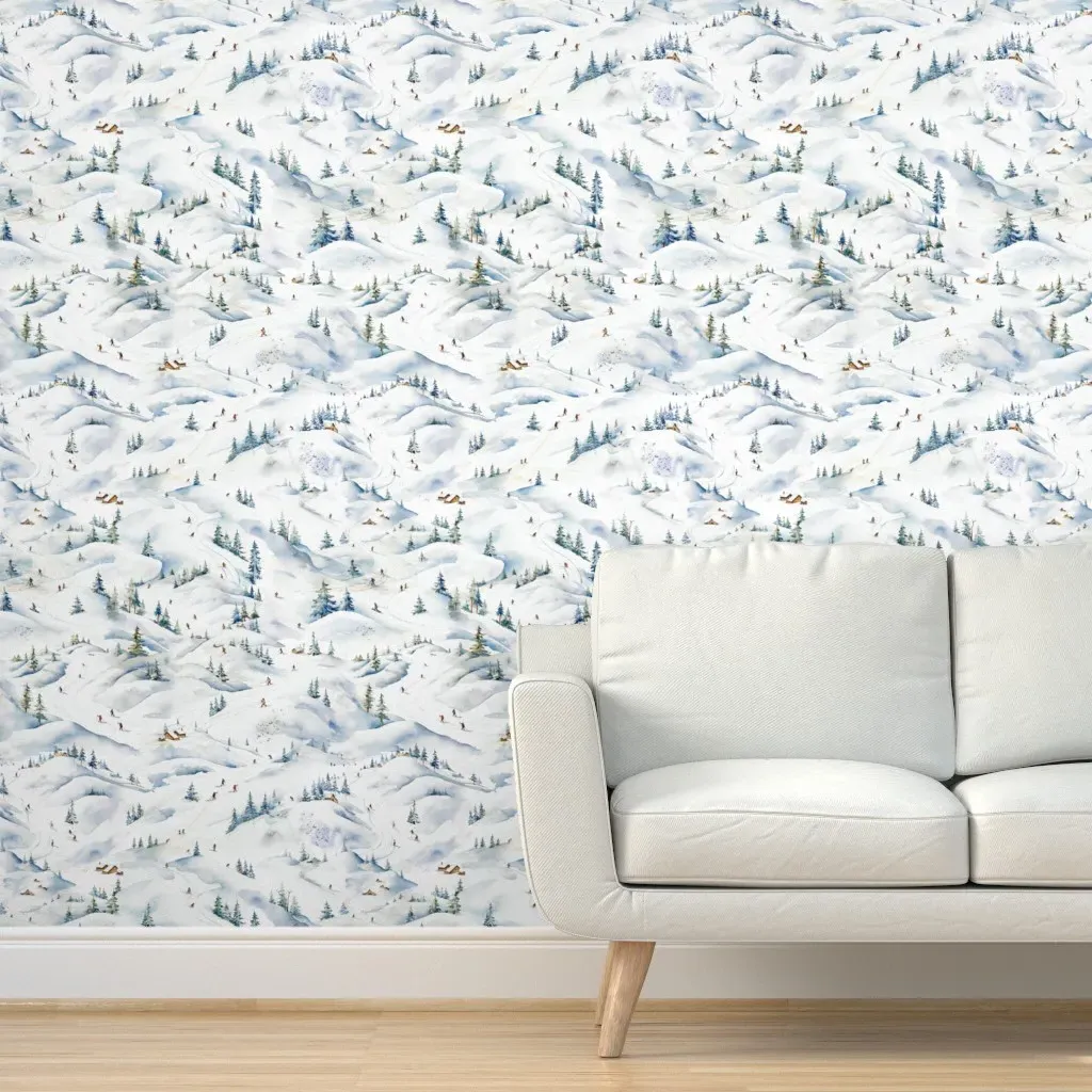 Snowy Skiing Hills Watercolor Peel and Stick Wallpaper - White product