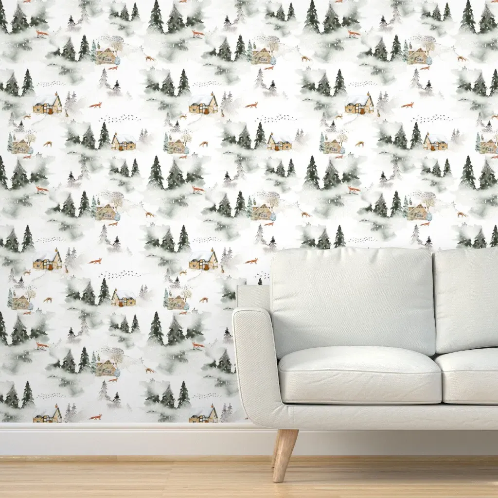 Snowy Winter Landscape Peel and Stick Wallpaper - White product