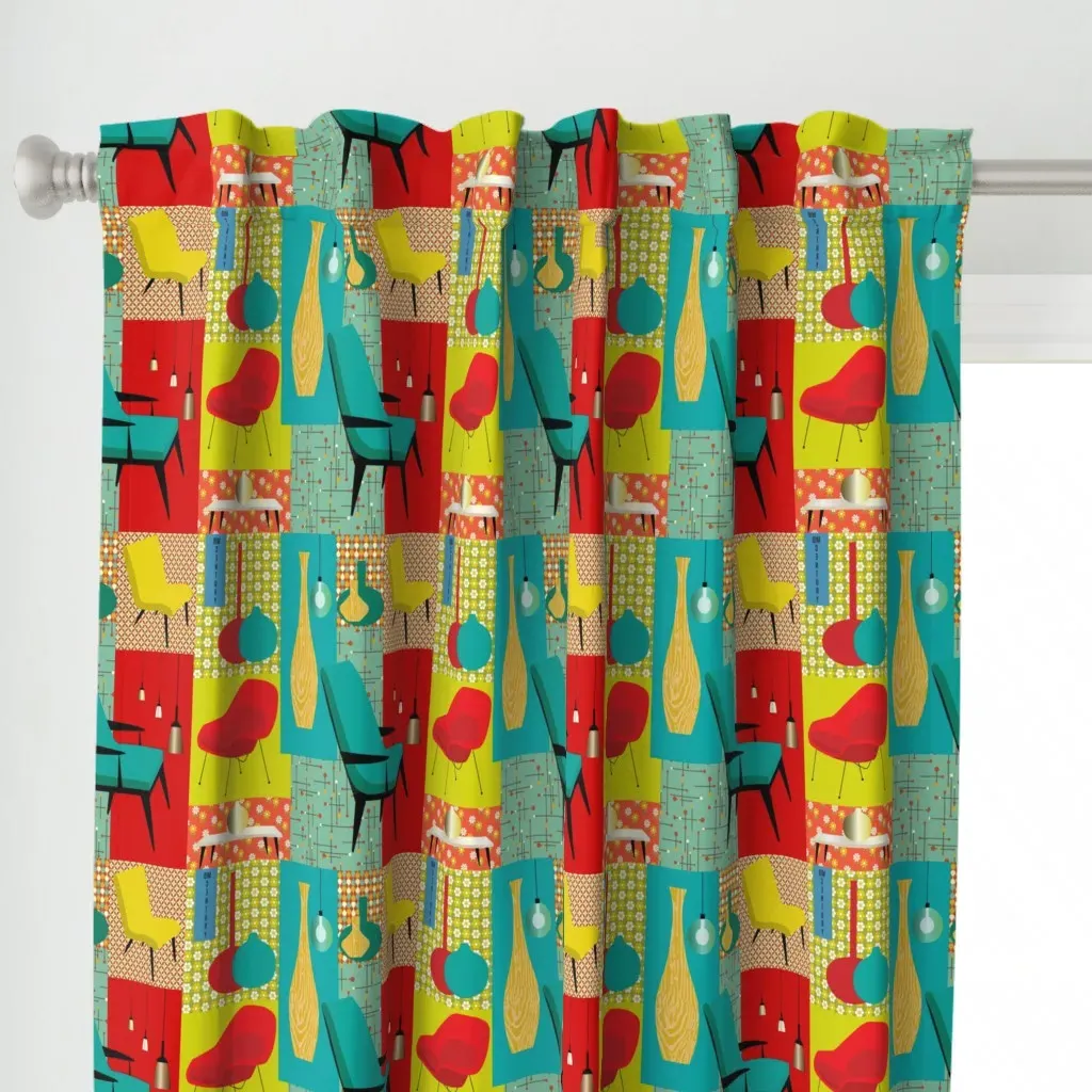 So Retro Curtain Panel - Teal alternate view