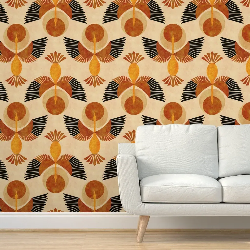 Soaring Lunar Moon Crane Talisman Peel and Stick Wallpaper - Orange product