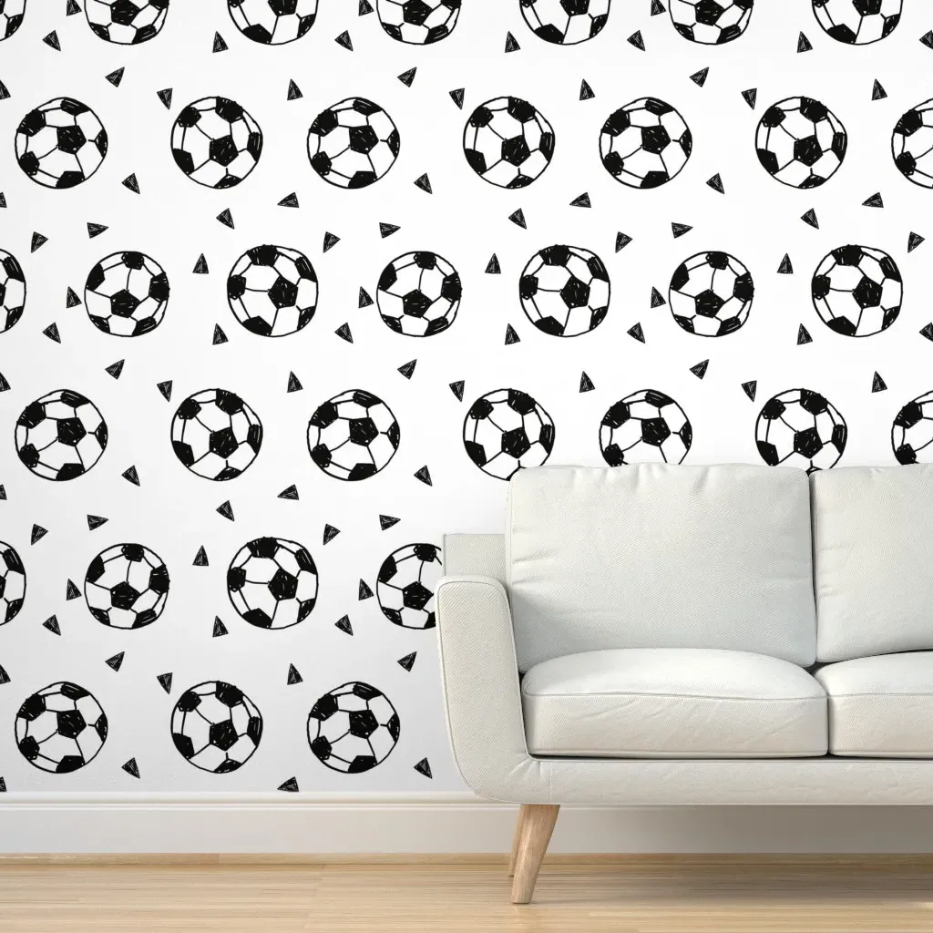 Soccer Ball Peel and Stick Wallpaper - Black, White, Fabric product