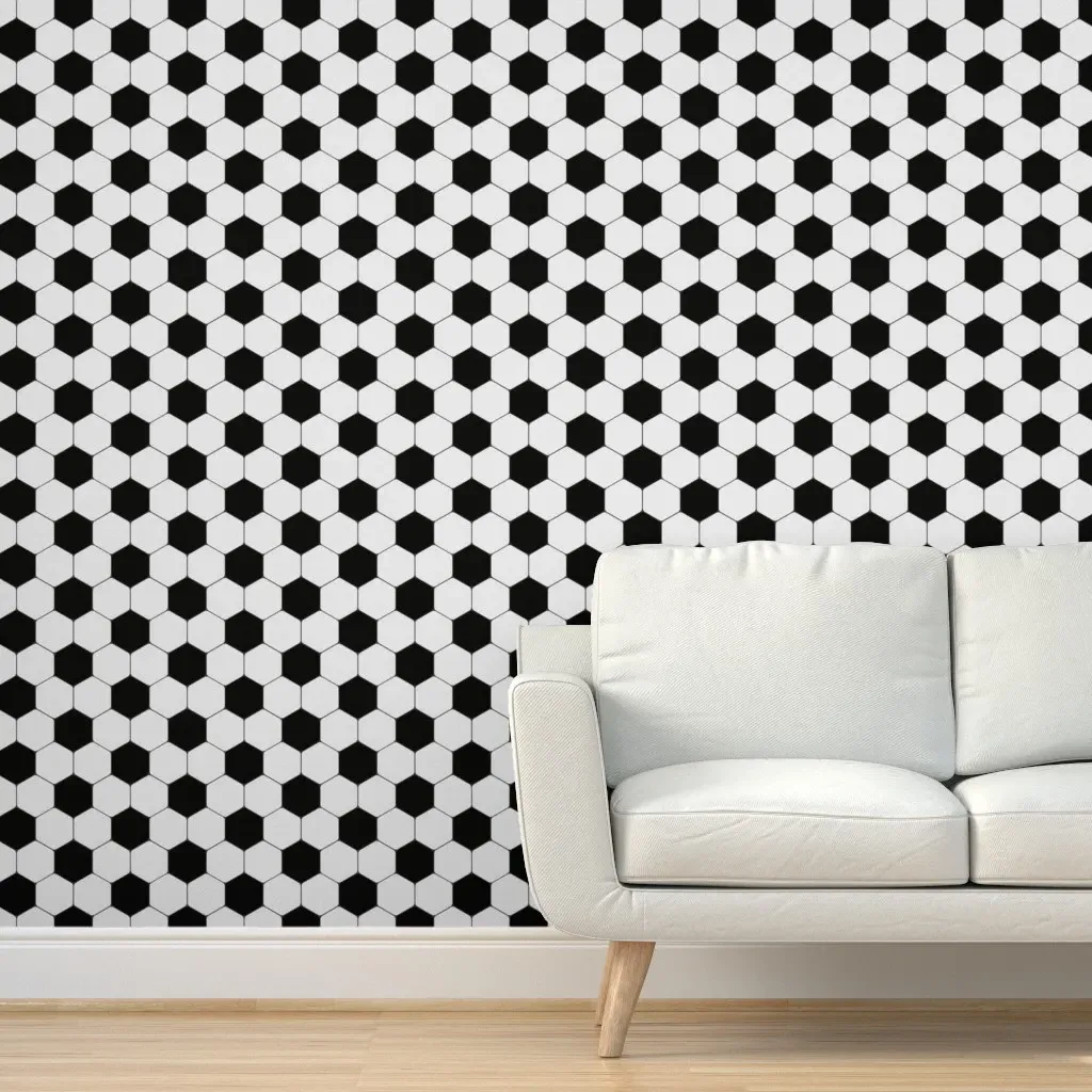 Soccer Football Hexagonal Peel and Stick Wallpaper - Black, White product