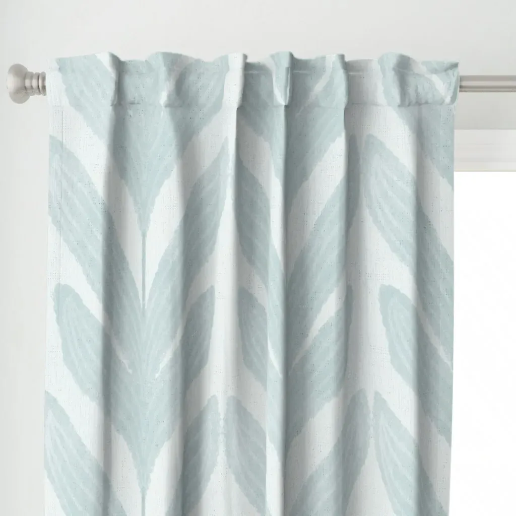 Soft Aqua Leaf Curtain Panel - Pale Blue alternate view