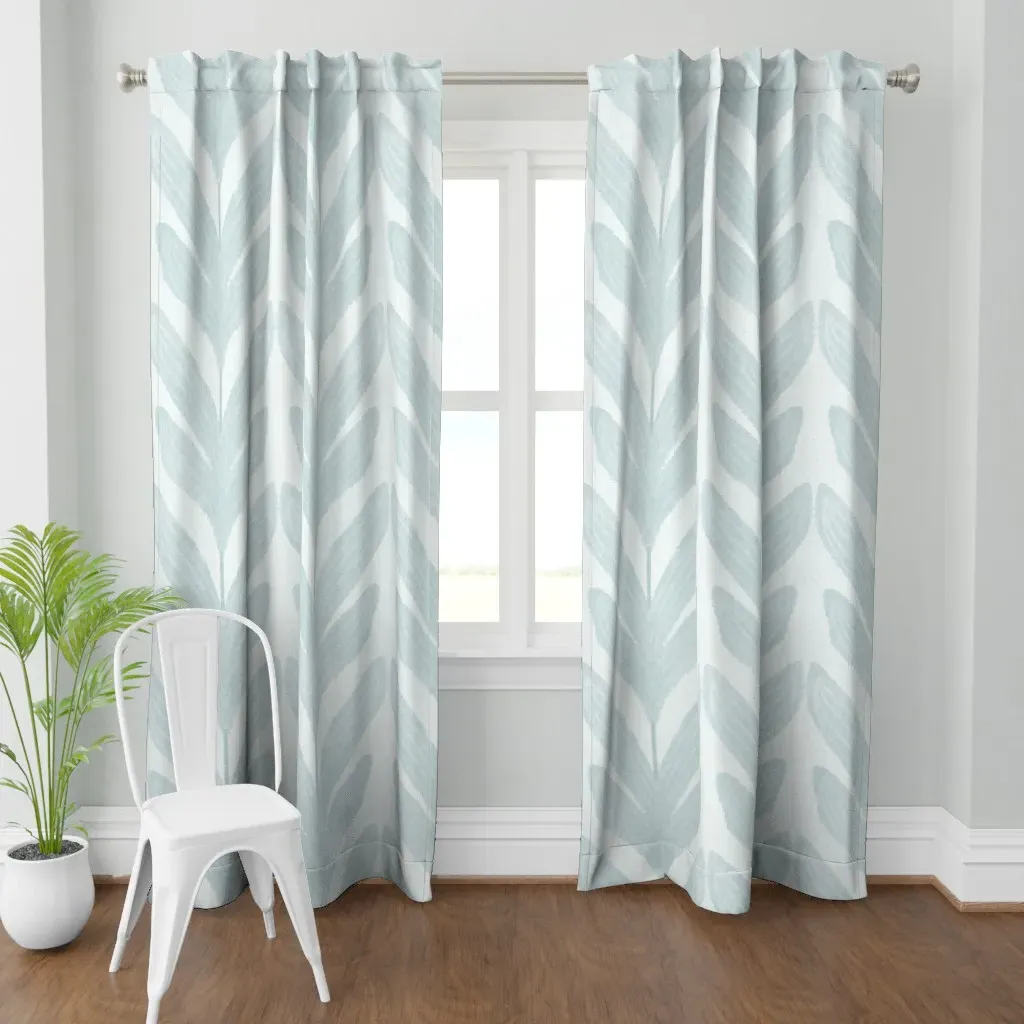 Soft Aqua Leaf Curtain Panel - Pale Blue product