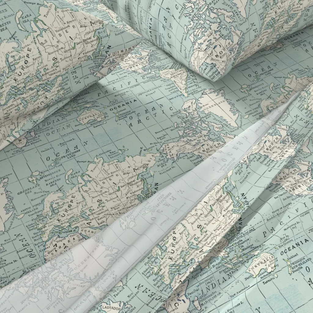 Soft Blue And Cream Map Full Size Sheet Set - Light Blue alternate view