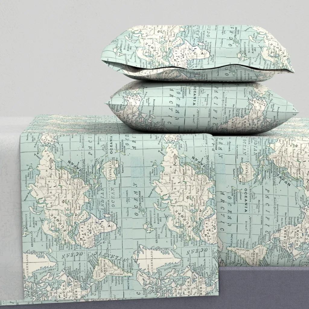 Soft Blue And Cream Map Full Size Sheet Set - Light Blue product