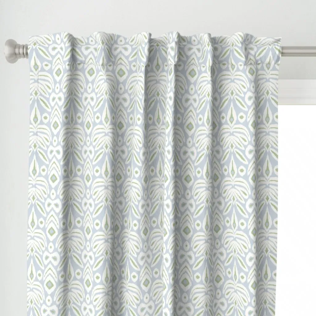 Soft Blue and Green Ikat Curtain Panel - Light Blue alternate view