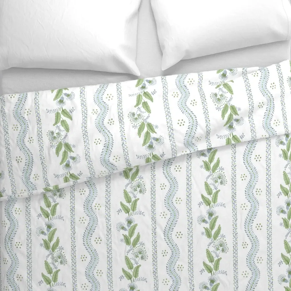Soft Blue and Greens on White Duvet Cover - Light Blue alternate view
