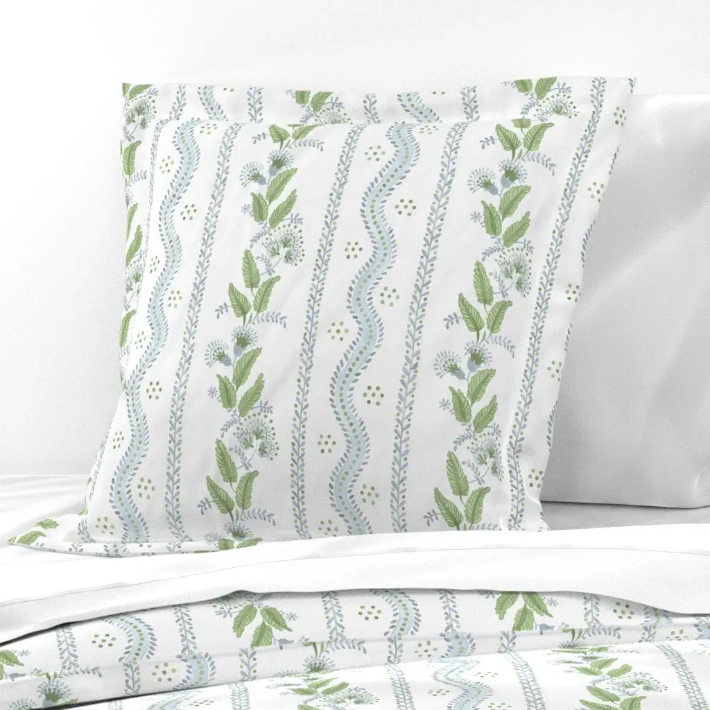 Soft Blue and Greens on White Euro Pillow Sham product