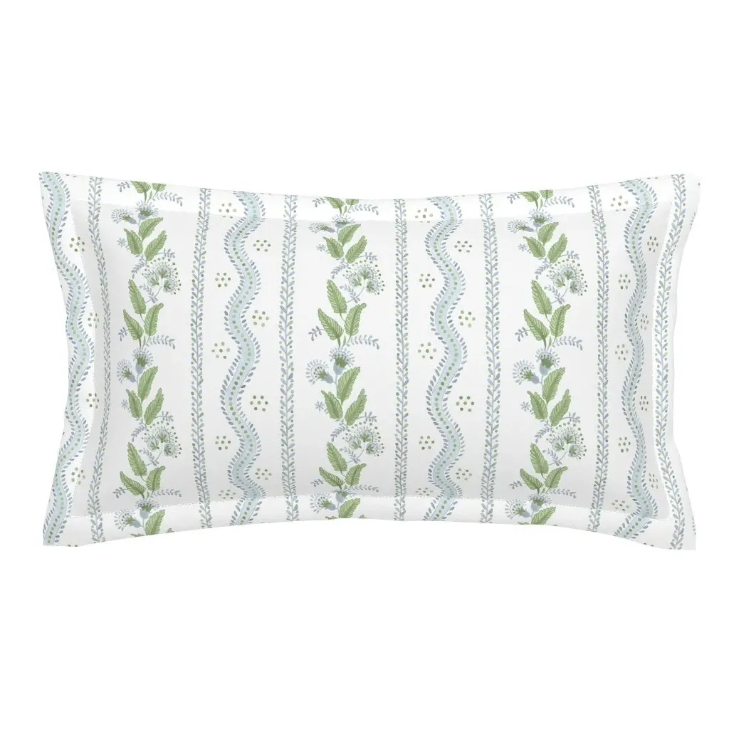 Soft Blue And Greens On White King Pillow Sham - Light Blue product