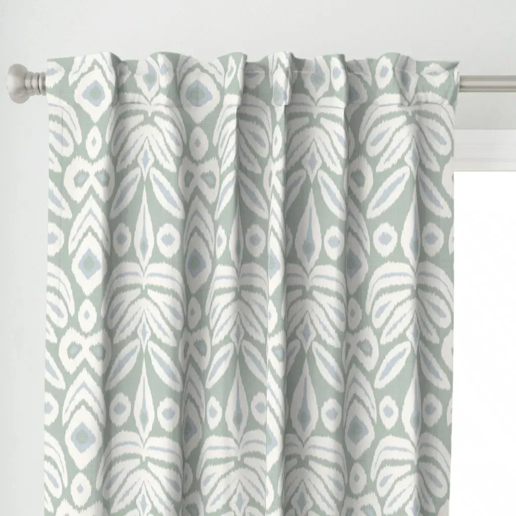 Soft Blue and Tree Curtain Panel - Sage Green alternate view
