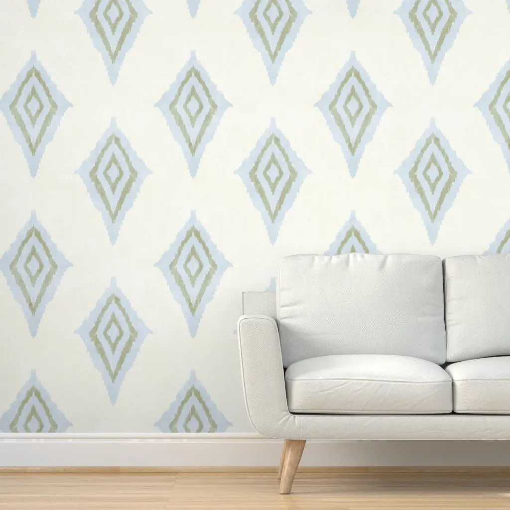 Soft Blue Green Ikat Peel and Stick Wallpaper - Light Blue product