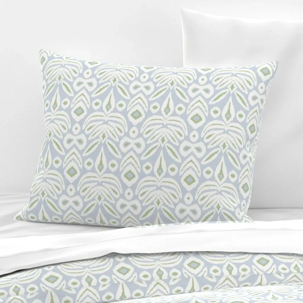 Soft Blue Green Ikat Standard Knife Edge Pillow - Light Blue, Cotton Sateen product