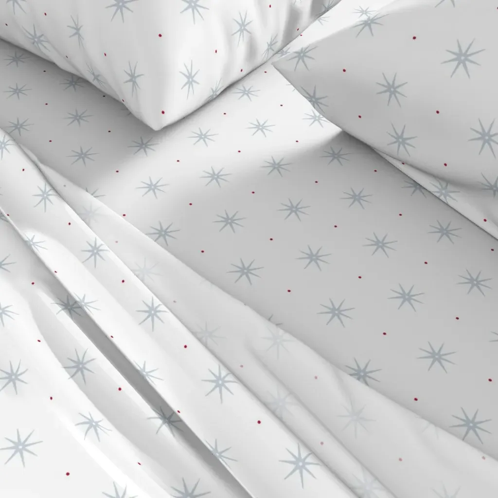 Soft Blue Stars With Red Dots Full Sheet Set - Light Gray alternate view