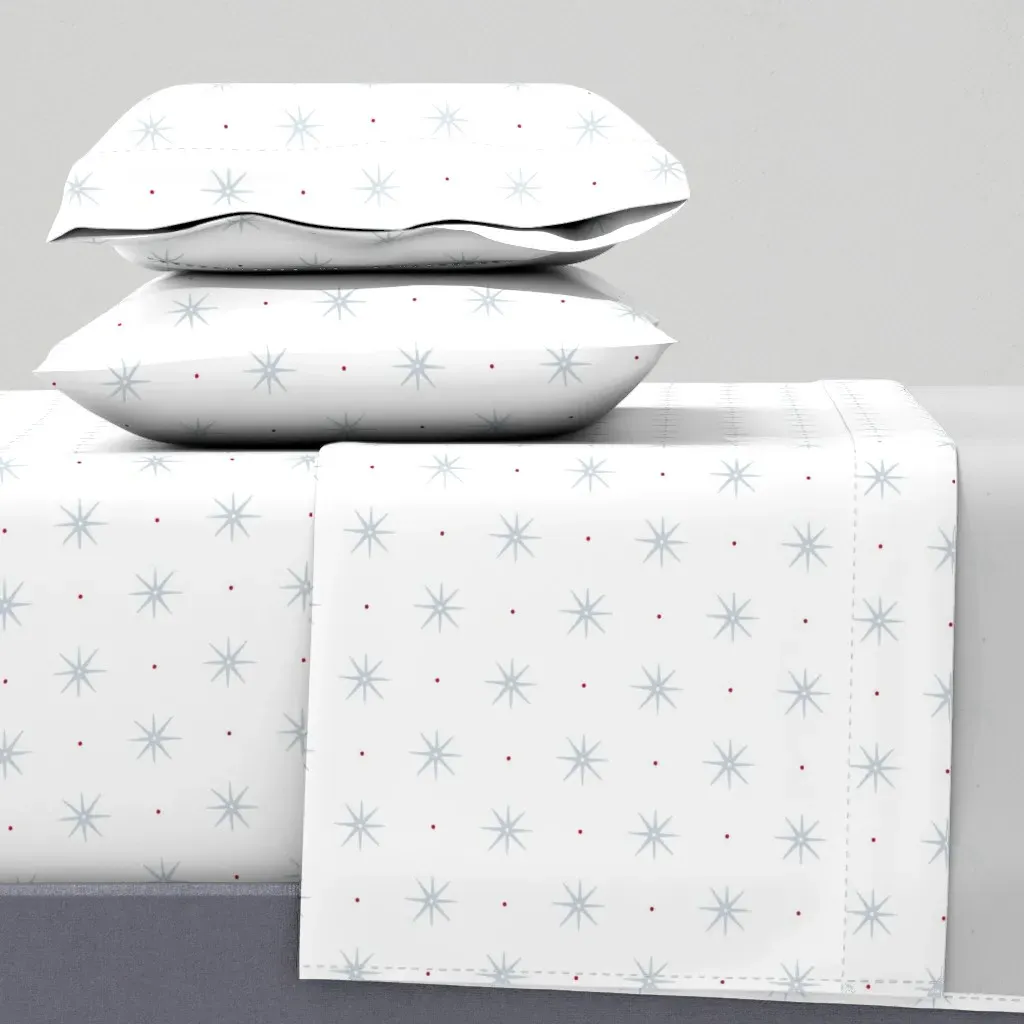 Soft Blue Stars With Red Dots Full Sheet Set - Light Gray product