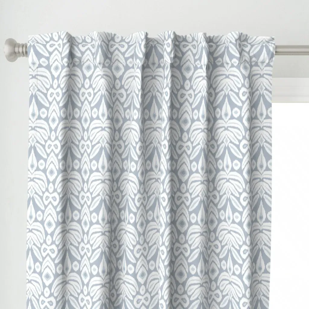 Soft Blues Bloom Ikat Curtain Panel - Light Gray alternate view