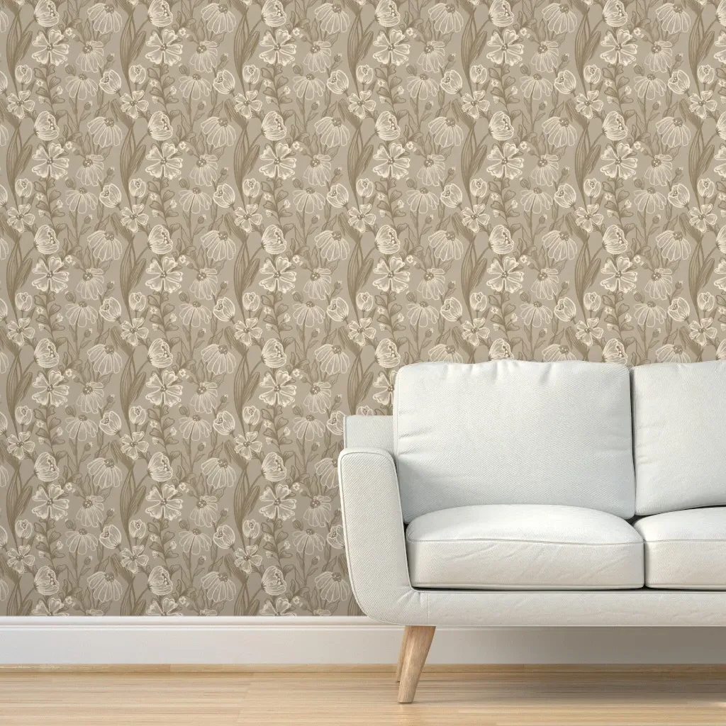 Soft Neutral Climbing Florals Peel and Stick Wallpaper - Beige product