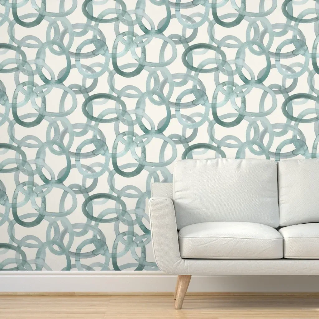 Soft Peacock Circles Peel and Stick Wallpaper - Gray, Teal product