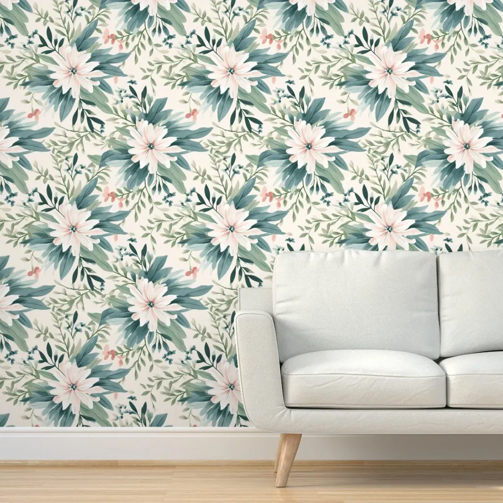 Soft Watercolor Floral Symphony Peel and Stick Wallpaper - White, Fabric product