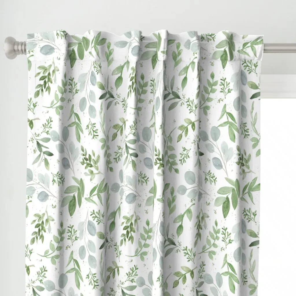 Soft Watercolor Leaves Curtain Panel - Sage Green alternate view