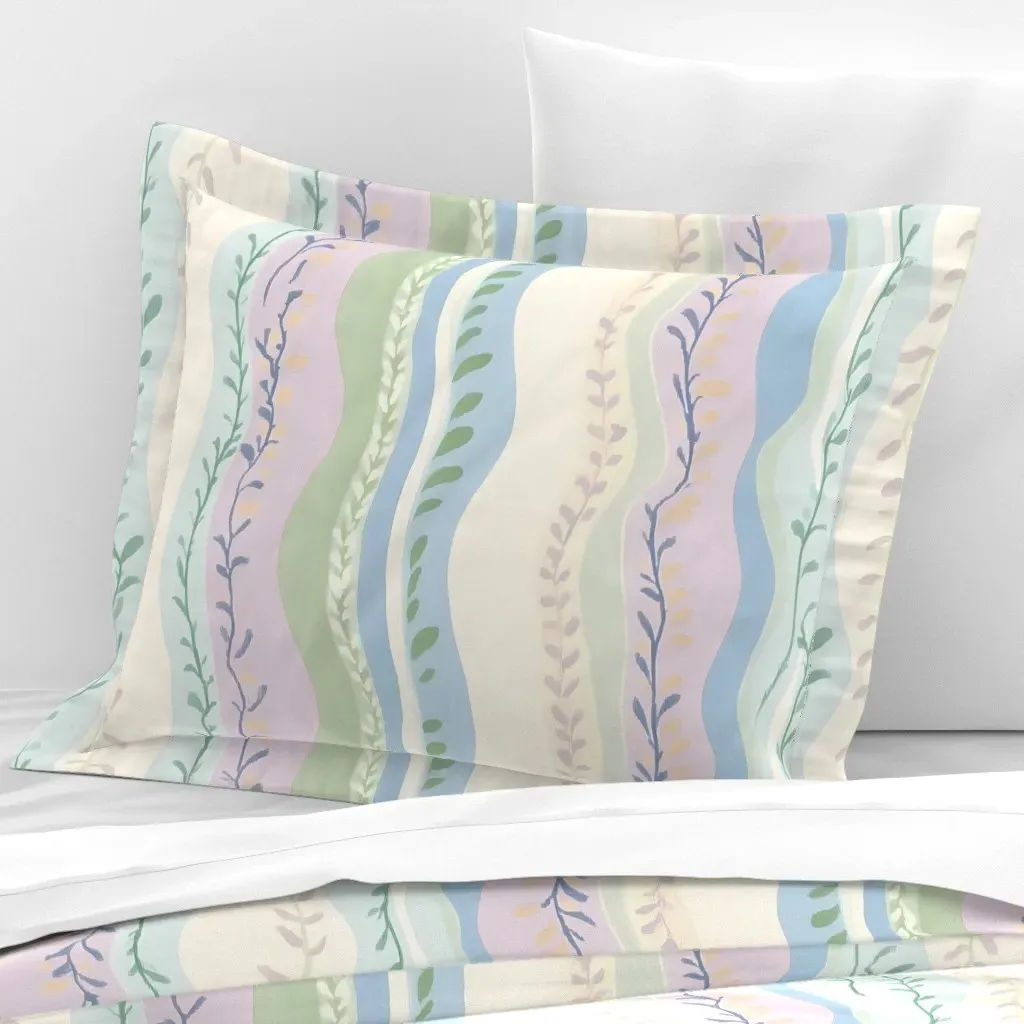 Soft Wavy Pastel Lines And Vines Standard Flanged Cushion Cover - Light Lavender, Cotton Sateen product