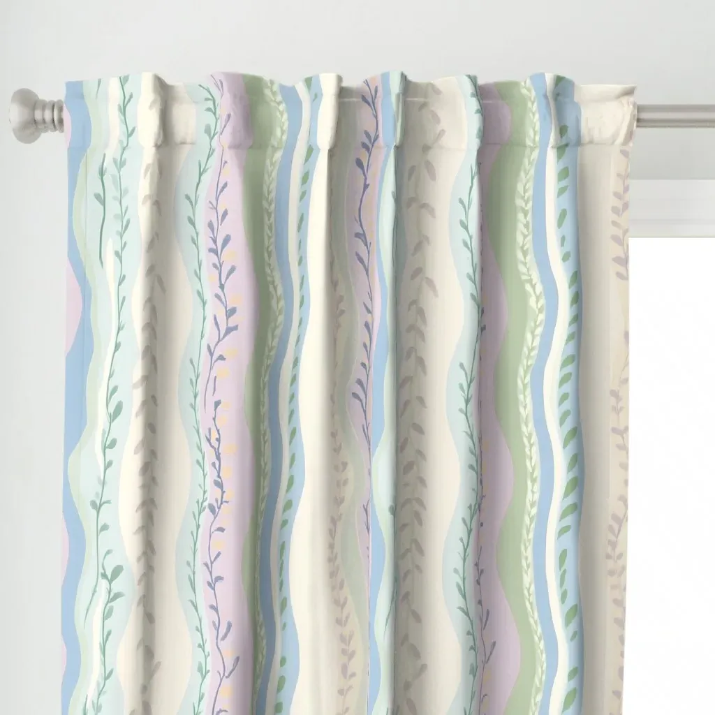 Soft Wavy Pastel Lines Curtain Panel - Light Lavender alternate view