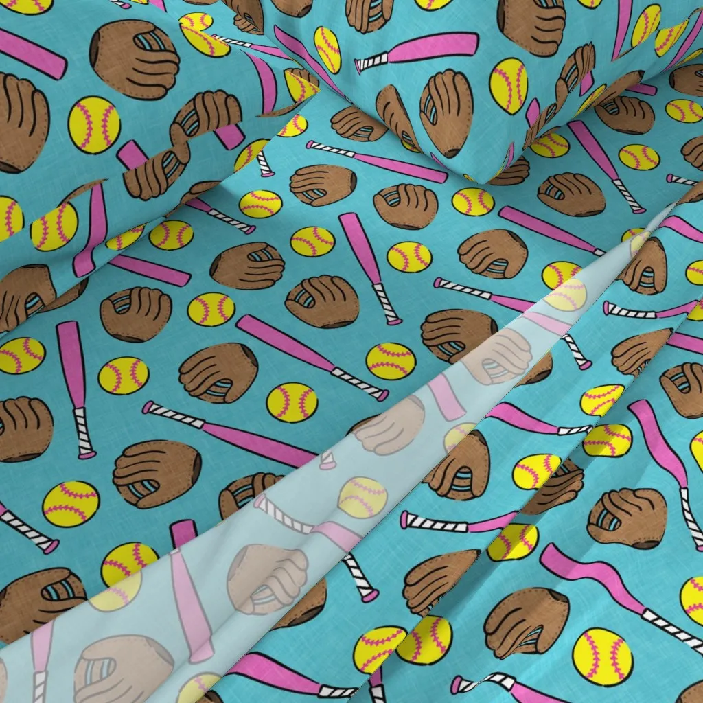 Softball Glove Bat Ball Full Sheet Set - Pink alternate view