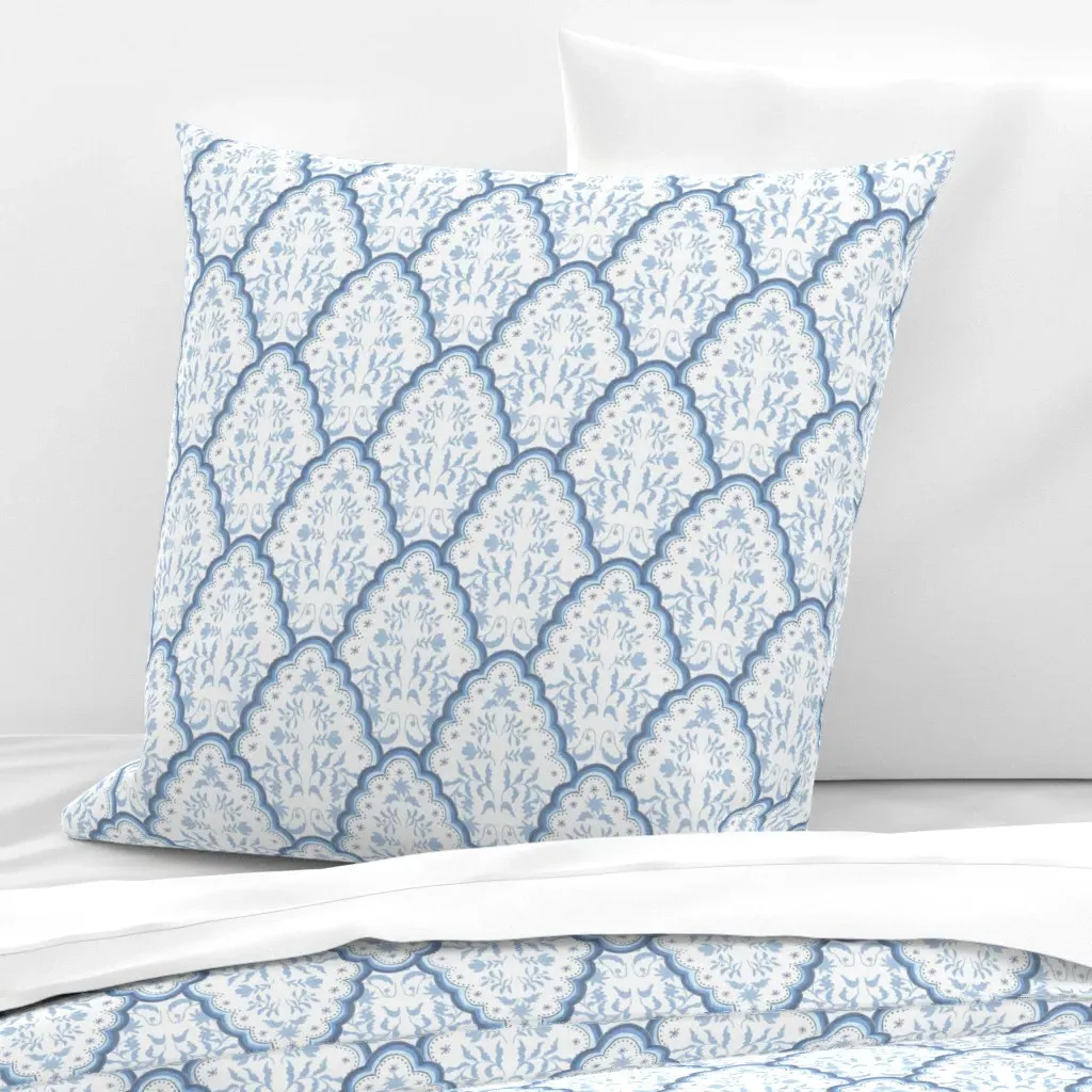 Softened Blues Scalloped Edges Paisley Euro Pillow Sham - Light Blue product