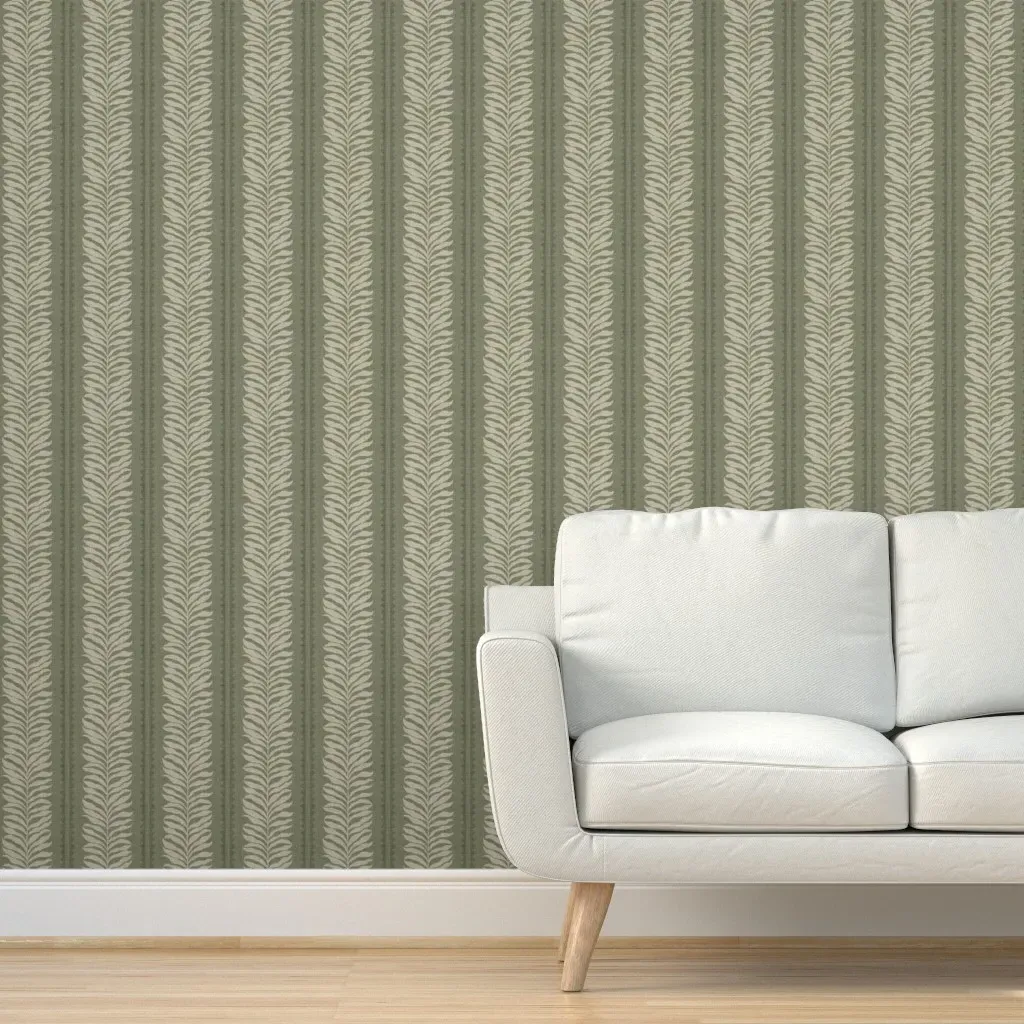 Solenne Abstract Leaf Tribal Stripe Peel and Stick Wallpaper - Sage Green product