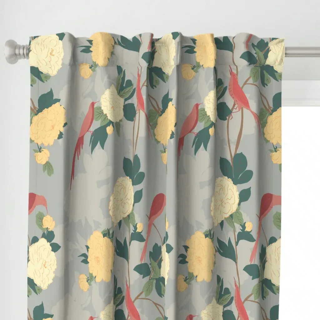 Song Bird And Large Peony Curtain Panel - Dusty Rose alternate view