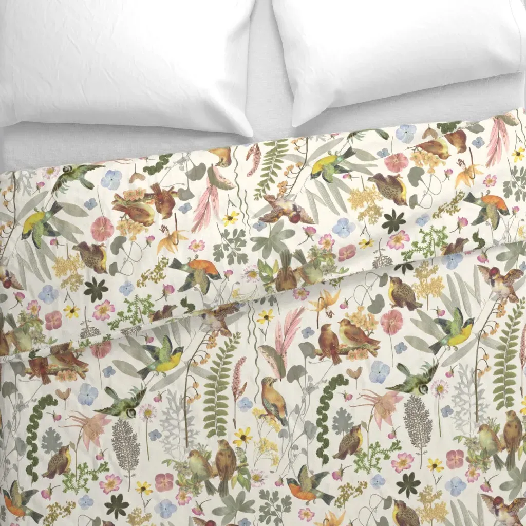 Song Bird Garden Whimsical Duvet Cover - Cream alternate view