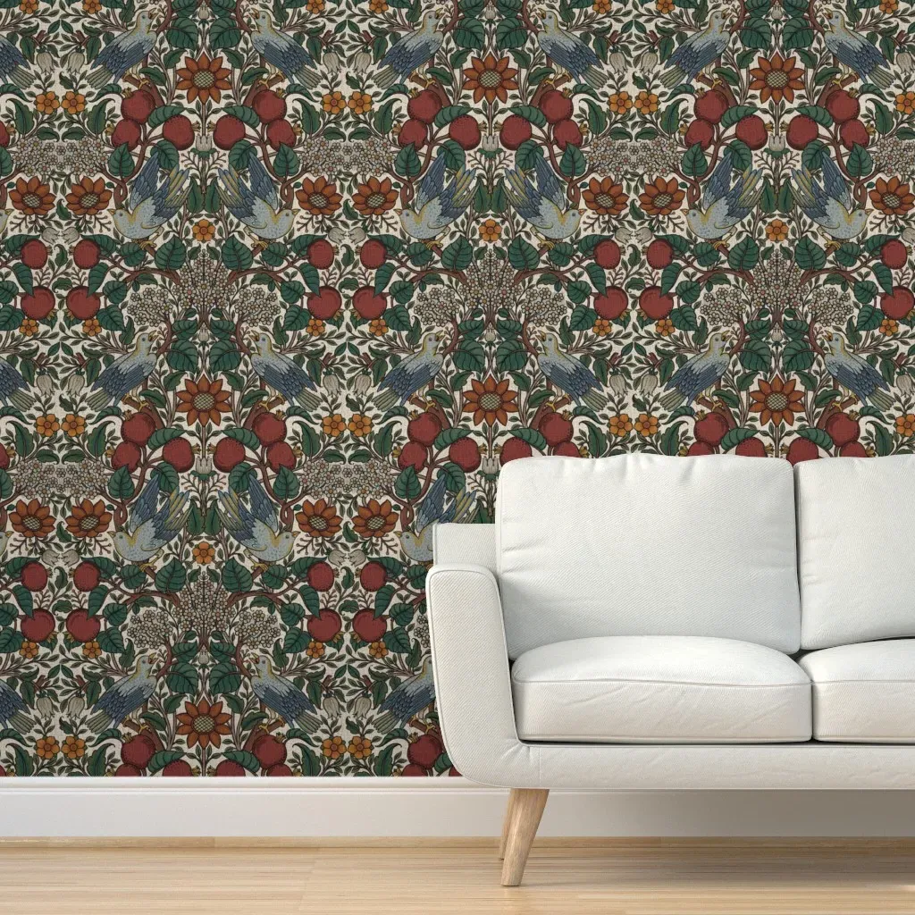 Songbird Tapestry Peel and Stick Wallpaper - Green, Ecru product