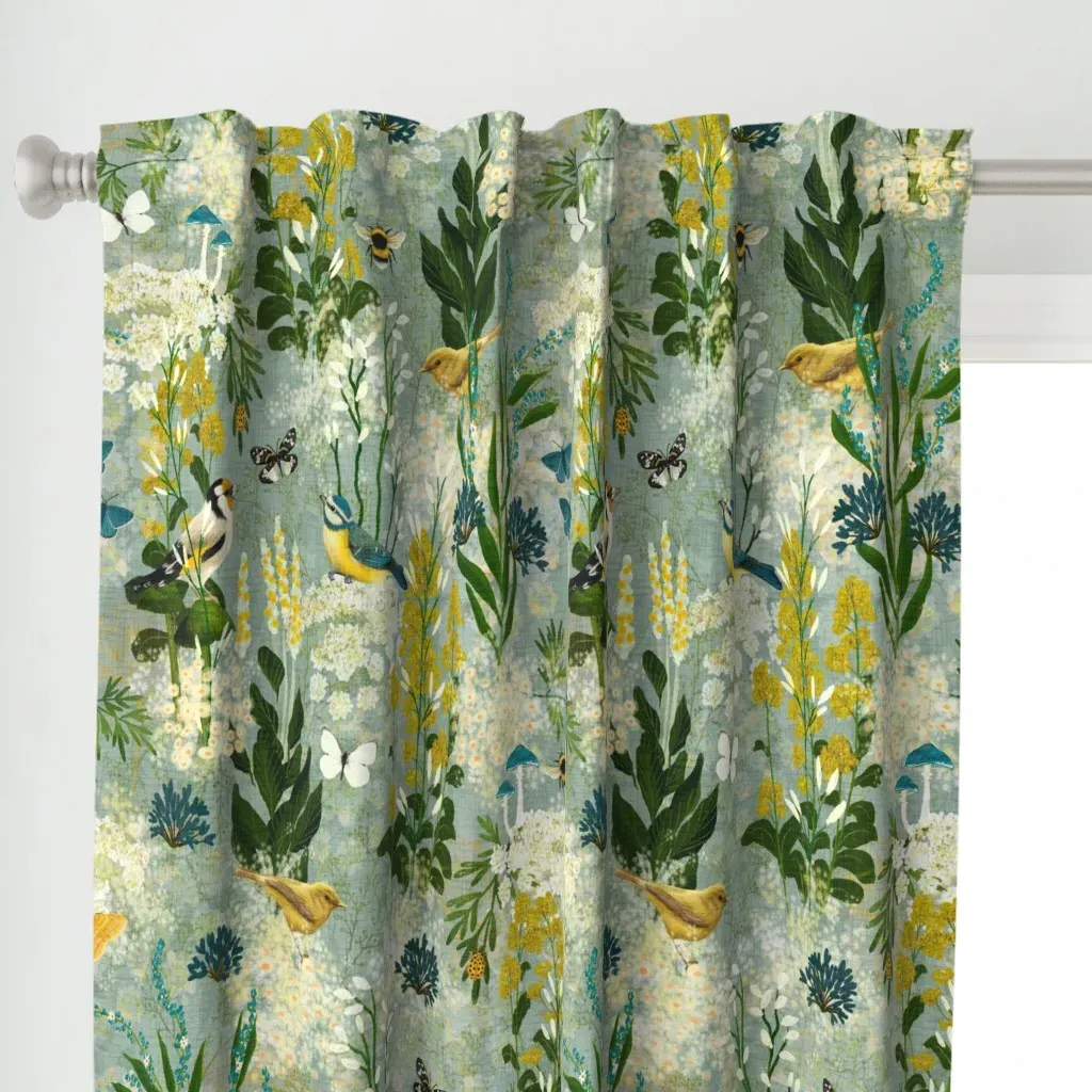 Songbirds In The Garden Curtain Panel - Yellow alternate view