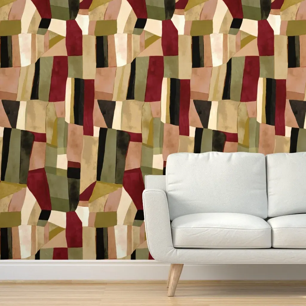 Sonia S Palette Bauhaus Watercolor Peel and Stick Wallpaper - Burgundy product