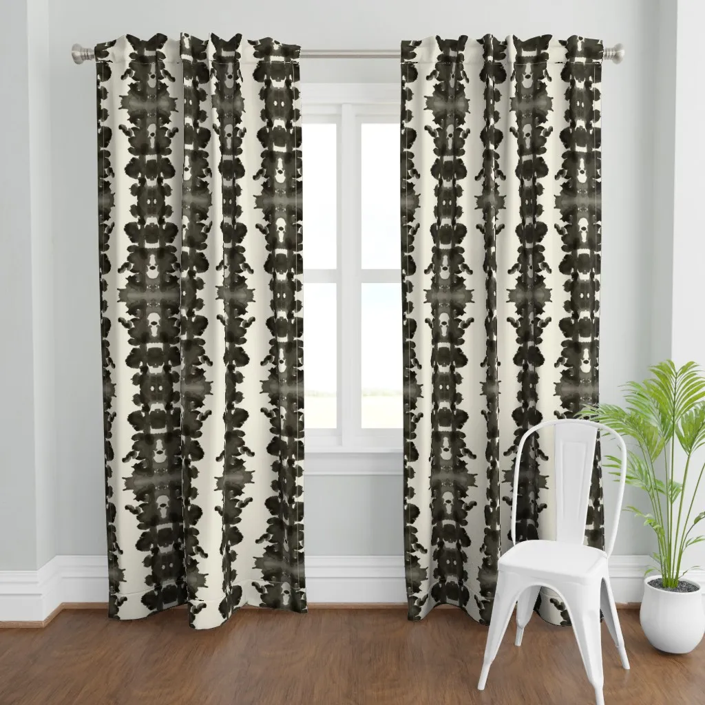 Soot On Cream Double Curtain Panel - Dark Gray product