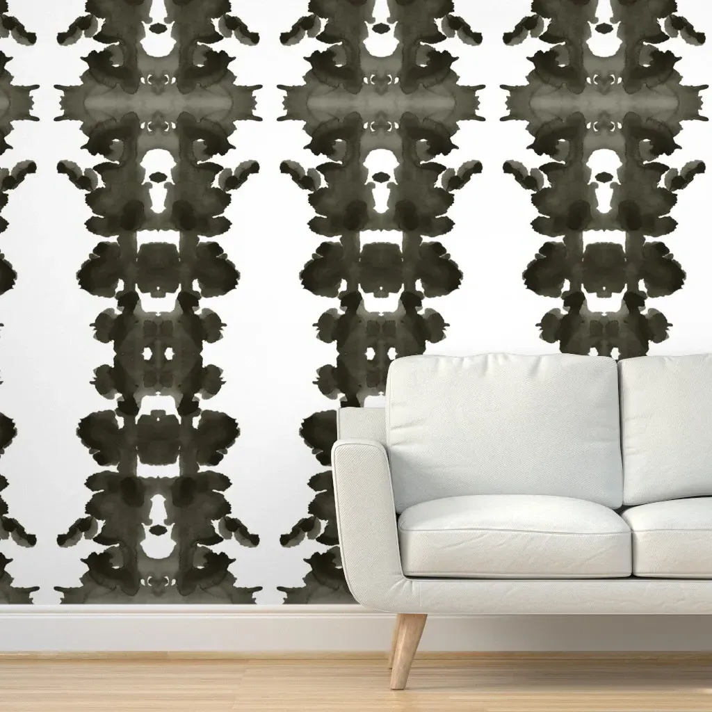 Soot On White Inkblot Peel and Stick Wallpaper Panel 1 - Dark Gray product