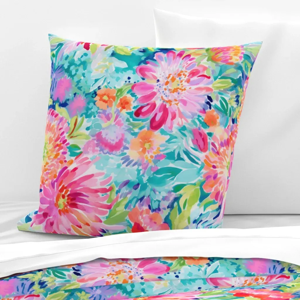 Sophia Preppy Summer Watercolor Floral XL Euro Pillow Sham - Pink product