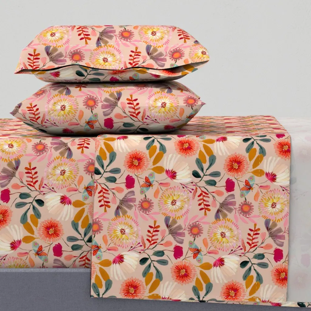 Sophisticated Botanicals Queen Sheet Set - Coral Pink product