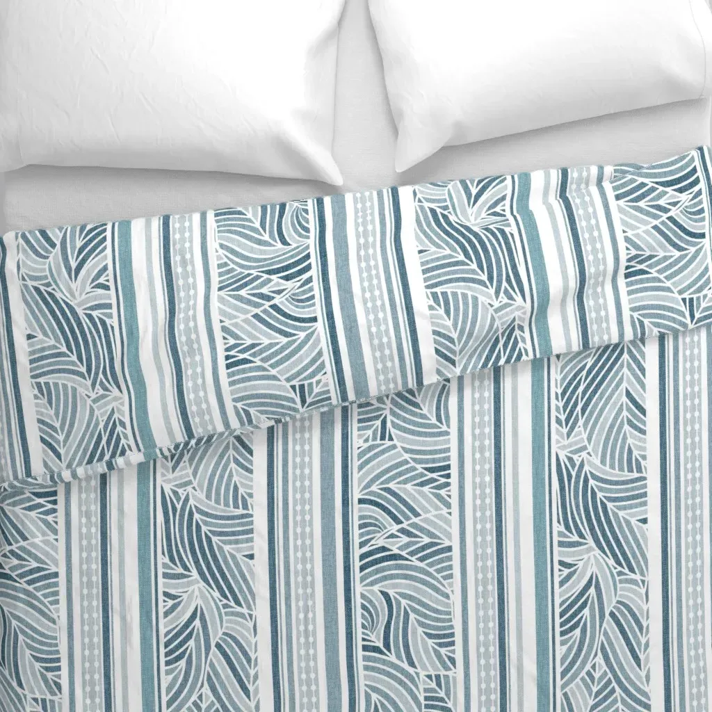 Sophisticated Foliage Stripes Duvet Cover - Light Blue alternate view