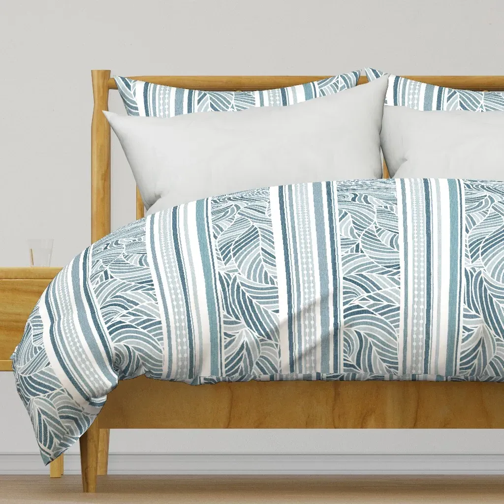 Sophisticated Foliage Stripes Duvet Cover - Light Blue product