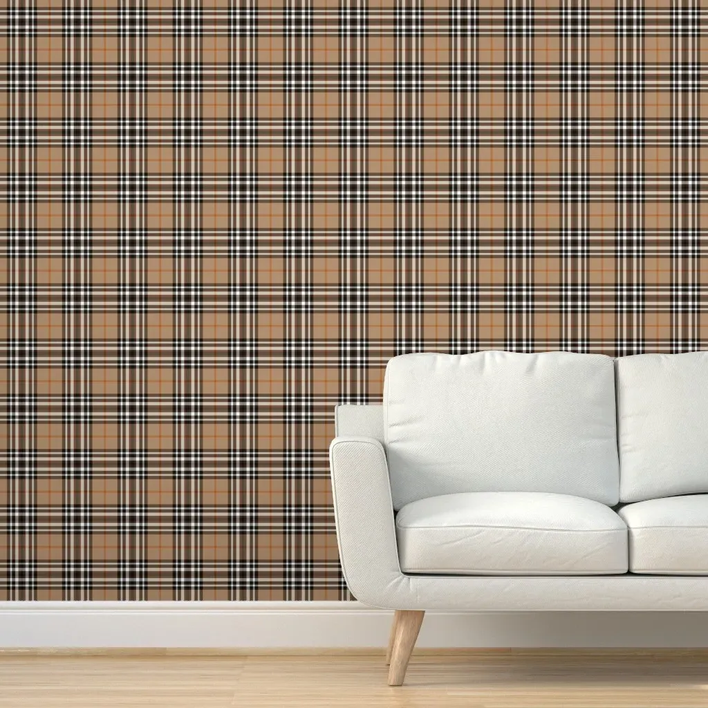 Southdown Tartan Peel and Stick Wallpaper - Tan/Black/White/Orange product