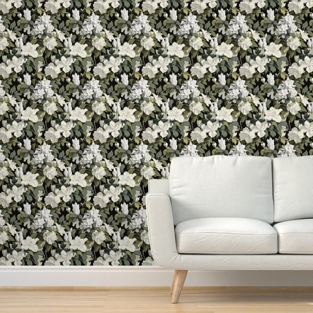 Southern Azalea Ann Peel and Stick Wallpaper - Black, Muted Ivory product