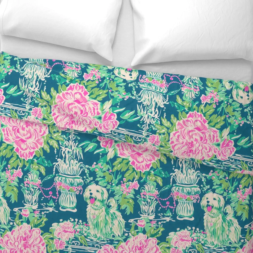 Southern Garden Party Dog Duvet Cover - Teal alternate view