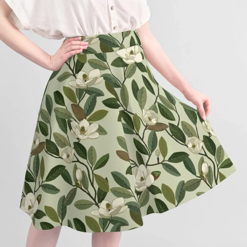 Southern Magnolia Grandiflora Flowers Pique Fabric - White alternate view