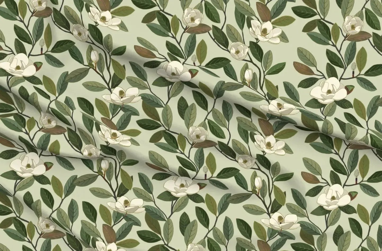 Southern Magnolia Grandiflora Flowers Pique Fabric - White product